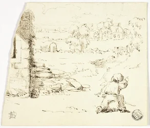 Paisagem com menino em primeiro plano
