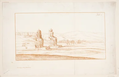 Ilustração til "Desenhos de algumas ruínas e estátuas colossais em Tebas no Egito com um relato da fama em uma carta à Royal Society", Londres 1741