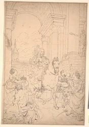 Rascunho para a pintura: Dinamarca e Noruega prestam homenagem a Chr. VI (queimada com Christiansborg 1794)