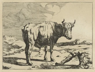 Touro em pé no toco de árvore Vacas e ovelhas (título da série)