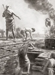 Construção de um zigurate, as enormes torres de templos piramidais que foram construídas pela primeira vez nas cidades-estado da Suméria, da History of the Nations de Hutchinson, pub.1915