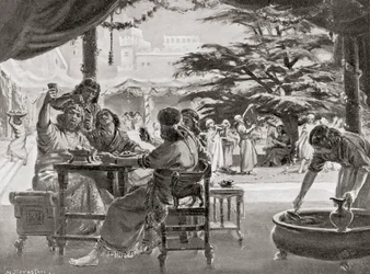 Regozijo na Babilónia aquando da reconstrução da cidade por Esarhaddon, da History of the Nations de Hutchinson, pub.1915