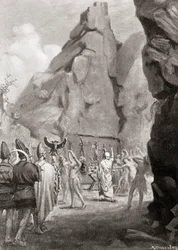 Celebração de um festival de primavera com uma dança de culto para adorar as Deusas-Mães hititas, da History of the Nations de Hutchinson, pub.1915