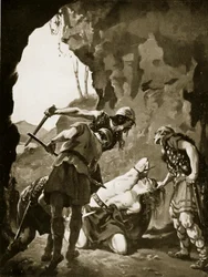 Constantino II morto pelos dinamarqueses, 881 d.C., ilustração de "Hutchinson
