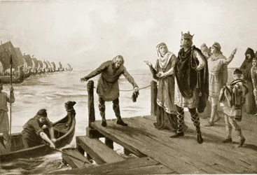 Edgar, o pacífico, segurando uma revista naval, ilustração de "Hutchinson