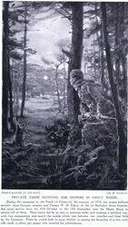 Soldado Edom à caça de atiradores furtivos em Chivy Wood, outono de 1914 (litografia)