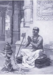 Ramanuja contemplando a sua filosofia do Deus único e pessoal 1100 d.C. (litografia)