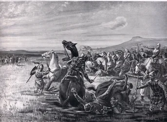 A Batalha de Orchomenos, ilustração da "História das Nações de Hutchinson
