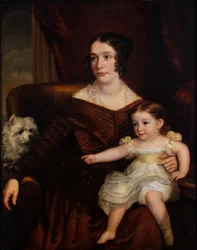 Uma mãe e um filho com um cão branco num interior, c.1815-66 (óleo sobre tela)