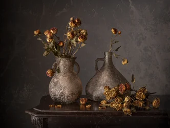 Natureza morta com rosas secas