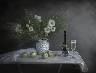 Flores e champanhe
