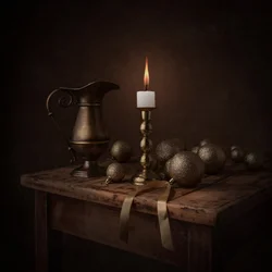 Natureza morta à luz de velas douradas