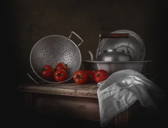 Natureza morta numa cozinha rústica