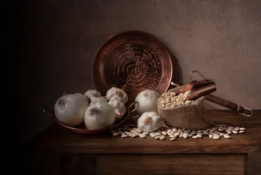 Natureza morta numa cozinha rústica