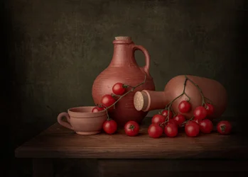 Natureza morta rústica com tomates