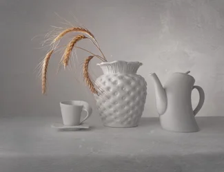 Natureza morta minimalista em branco