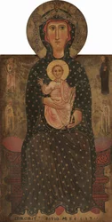 Madona e Menino Entronizado com Quatro Santos, c.1240-1245 (têmpera sobre painel)