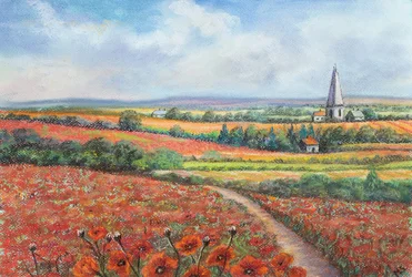 Campo de papoilas Cotswold, 2022 (pastel)