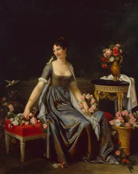 Retrato de uma Senhora, rodeada de Flores e Pássaros, c.1800 (óleo sobre tela)