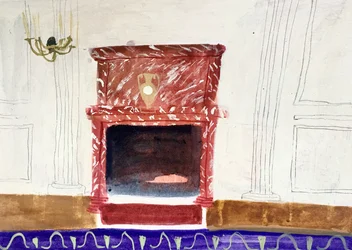 Interior com chaminé vermelha, 2018 (aguarela e têmpera sobre papel)