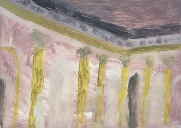 Rose Viennese Interior with Columns, 2019 (óleo sobre papel)