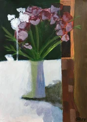 Natureza morta com flores Bordeaux, 2019 (acrílico e aguarela sobre papel)