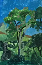 Paisagem turca com árvore, 2019 (óleo sobre papel)