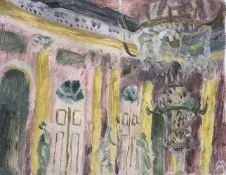Interior vienense com candelabro, 2019 (óleo sobre papel)