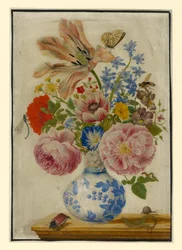 Vaso chinês com rosas, papoilas e cravos