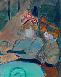 Duas mulheres no terraço de um café - Aquarela, guache sobre papel de Marianne Von Werefkin (1860-1938), expressionismo - Duas mulheres em um café de rua - Marianne von Verefkin (1860-1938) Aquarela, guache sobre papel - 24, 5x19 0,5cm Coleção Particular