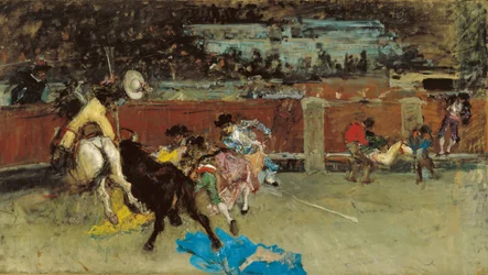 Tourada. Wounded Picador - Fortuny, Maria (1838-1874) - c 1867 - Óleo sobre tela - 80,5x140,7 - Museo Carmen Thyssen, Málaga