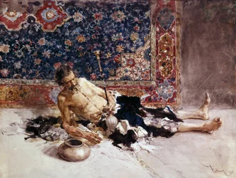 O fumador de ópio. Fumador de ópio. Pintura de Mariano Fortuny y Marsal (1838-1874)