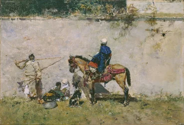 Orientalismo: uma família marroquina à beira da água (Os marroquinos) - Pintura de Mariano Fortuny (1838-1874)