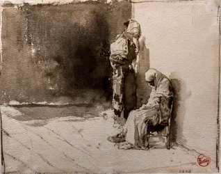 Dois mendigos árabes numa esquina (tinta sobre papel)