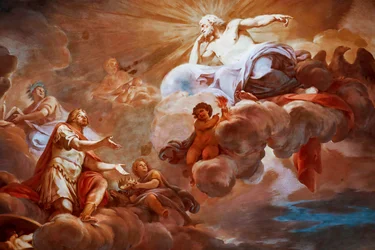 Rómulo é recebido no Olimpo por Júpiter. Pormenor da «Apoteose de Rómulo», 1775-1779, fresco