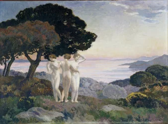 Les trois Graces Painting by Emile rene Menard (1861-1930) Século XX Menção obrigatória: Fondação de colecções de Provença, Marselha