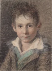 Meia retrato de um menino.