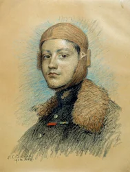 Retrato de Georges Guynemer (1894-1917), piloto de guerra francês. Desenho de Fevereiro de 1916. Desenho de Marie Louise Catherine Breslau (1856-1928) ec.suis.