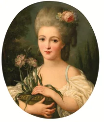 Retrato de uma rapariga com um vaso de flores na mão