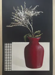 Natureza morta com vaso vermelho elegante