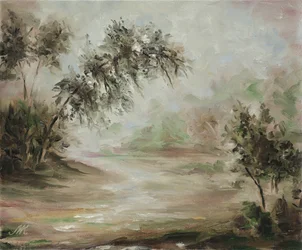 Serena paisagem enevoada