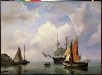 Paga marin. (Uma paisagem marítima). Peinture Marin Adrian Koekkoek (1807-1870). Huile sur toile. Art hollandais. Museu Estadual ao Ar Livre Peterhof, São Petersburgo.