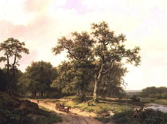 Paisagem arborizada com camponeses