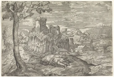 Paisagem com castelo em ruínas