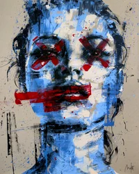Blue Red Kate, 2024 (acrílico e óleo sobre tela invertida)