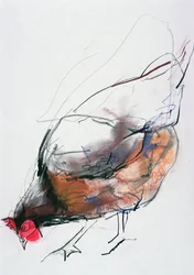 Alimentando Hen, Trasierra, 1998 (grafite, conte e carvão no papel)