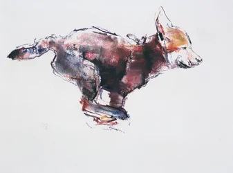 Filhote de lobo em execução (carvão vegetal e conte no papel)