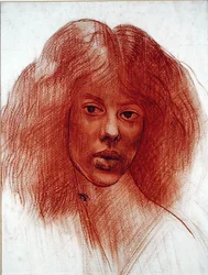 Cabeça de uma menina (giz vermelho sobre papel)