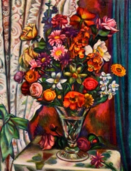 Ainda vida de flores em um vaso de prata, 1930.
