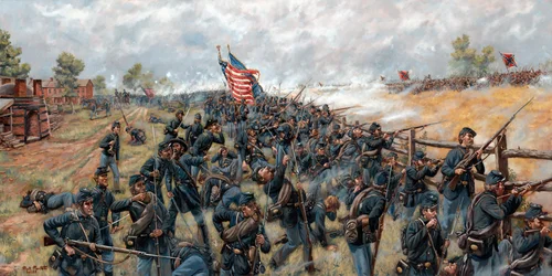 O Combate no Pátio de Tijolos 154ª Infantaria de Nova Iorque em Gettysburg, 2024 (Óleo sobre tela)
